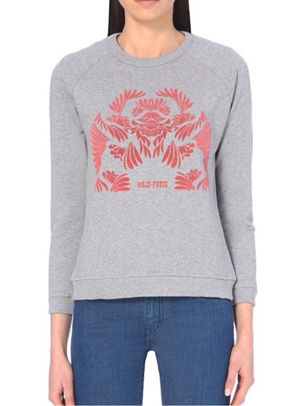 Maje Traffic Graphic Gray red “Maje Paris” Sweatshirt, size M cotton crewneck